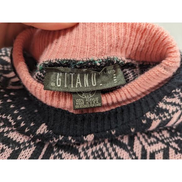 Vtg Gitano Plus Pink Black 44/24W Made in USA Geometric‎ Acrylic Sweater - Picture 7 of 11